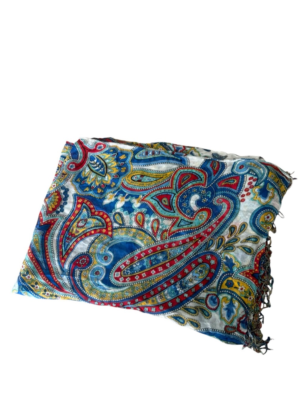 100% Rayon Vera Bradley Marina Paisley Fringe Boho Red Blue Yellow White Scarf